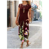 Round Neck Pocket Short Sleeve Trendy Printed Dress - Swefashionstore