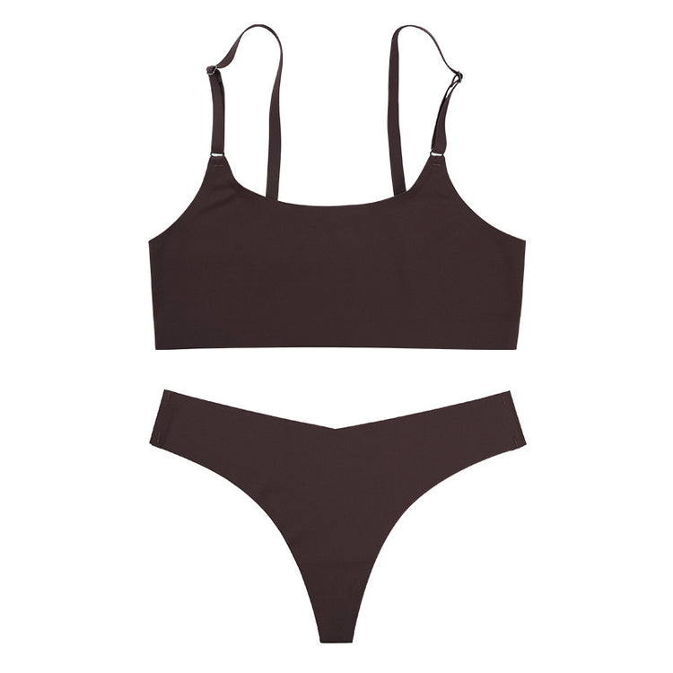 Women Seamless Bra Set Thong Low Waist Panties Wire Free Bra Female Underwear Set - Swefashionstore