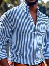 Ins Stripe Printed Long Sleeve Shirt Men Fashion Casual Lapel Button Top Clothing - Swefashionstore
