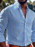 Ins Stripe Printed Long Sleeve Shirt Men Fashion Casual Lapel Button Top Clothing - Swefashionstore