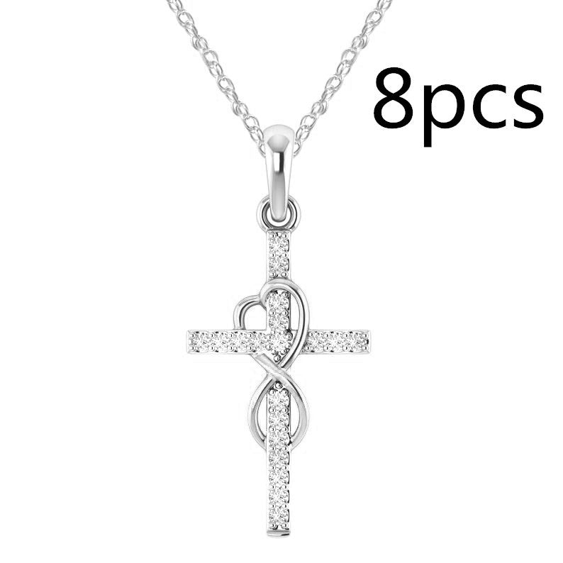 Alloy Pendant With Diamond And Eight-character Cross Necklace - Swefashionstore
