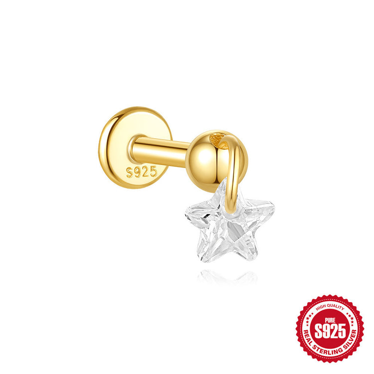 S925 Sterling Silver Moon Diamond Embedded Star Ear Rings - Swefashionstore