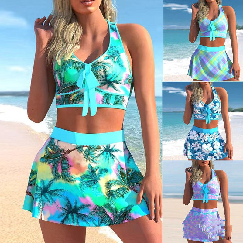 Split Swimwear Skirt Conservative Large Print - Swefashionstore