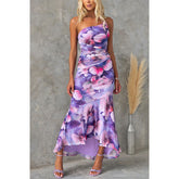 Flowers Print One-shoulder Dress Womens Clothing - Swefashionstore