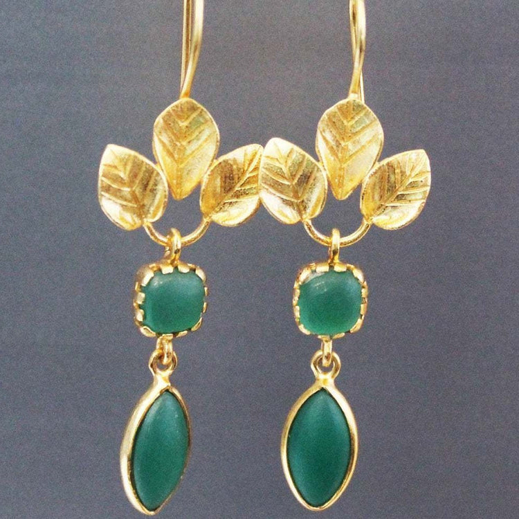 French Leaves Tassel Water Drop Zircon Retro Temperament High Sense Small Delicate Earrings - Swefashionstore