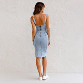 New U-neck Suspender Denim Summer Casual Dress - Swefashionstore