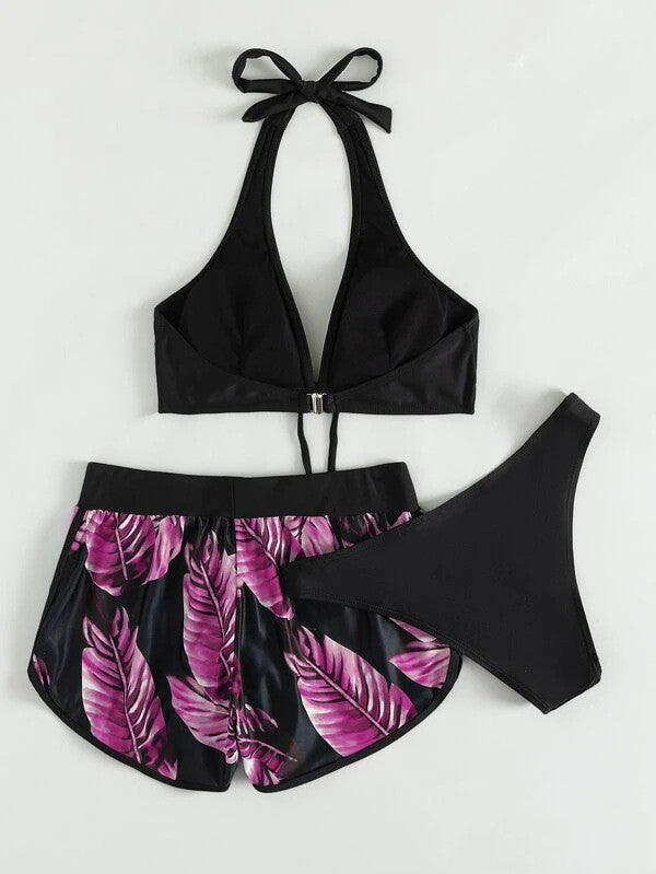 3-teiliger Bikini mit Shorts