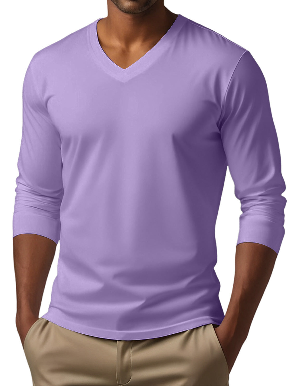 Men's versatile long sleeve pullover in lavender color.