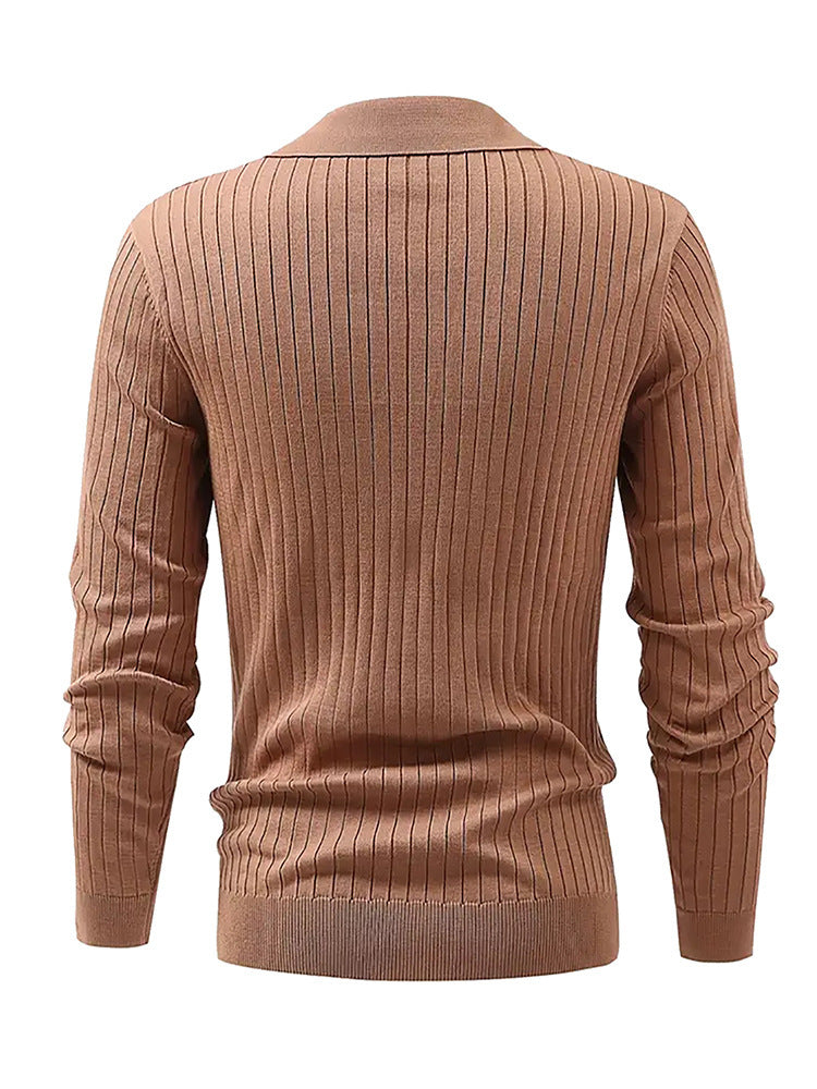 Lapel Texture Stretch Slim Knit Polo Shirt - Swefashionstore
