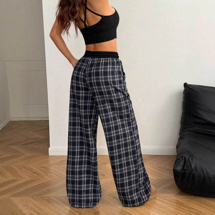 Retro Plaid Loose Casual Pants Fashion Sports Straight Pants - Swefashionstore