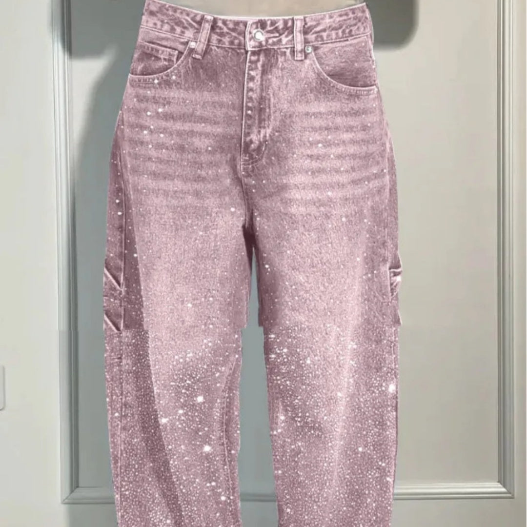 Ins Shiny Straight High-Waist Jeans mit Taschen Street-Style-Hose