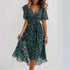 Flowers Printed V-neck Dress Summer A-line Short-sleeved Dresses For Women - Swefashionstore