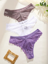 3 Pcs Breathable Sexy Lacy Trim Briefs, Semi-Sheer Thong Women&