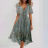 Flowers Printed V-neck Dress Summer A-line Short-sleeved Dresses For Women - Swefashionstore