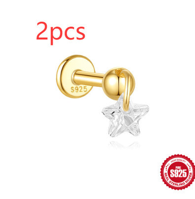 S925 Sterling Silver Moon Diamond Embedded Star Ear Rings - Swefashionstore