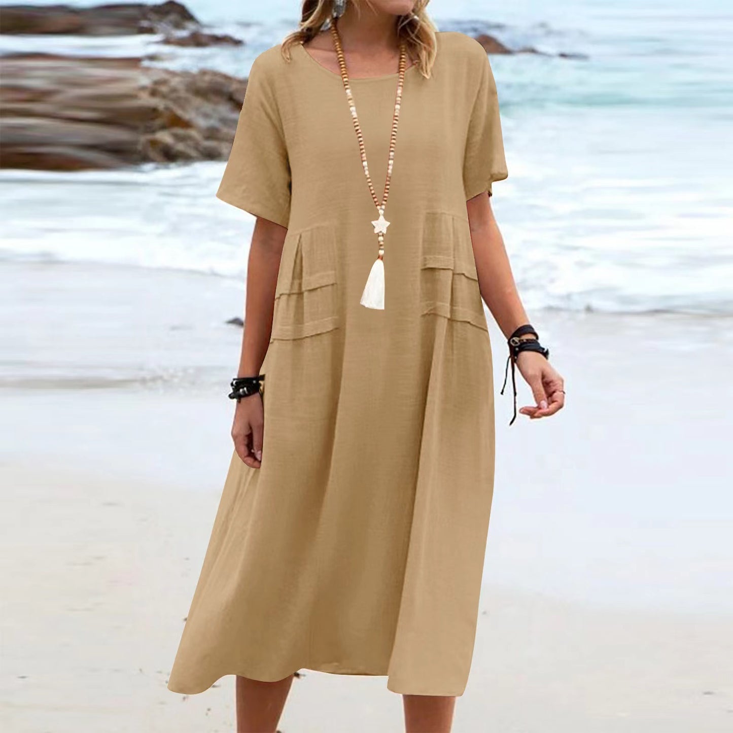 Damen Sommer Lockeres Lässiges MIDI-Kleid