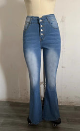 High Waist Bell Bottom Jeans Trendy Wear Washed Out Street Style Women&