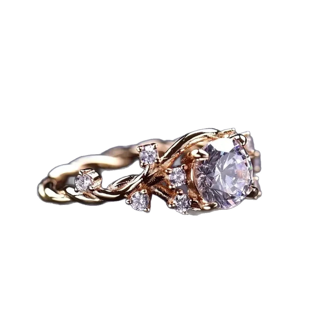 Light Luxury Cube Sugar Diamond Ring Vine Winding Moissanite Flower - Swefashionstore