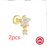 S925 Sterling Silver Moon Diamond Embedded Star Ear Rings - Swefashionstore