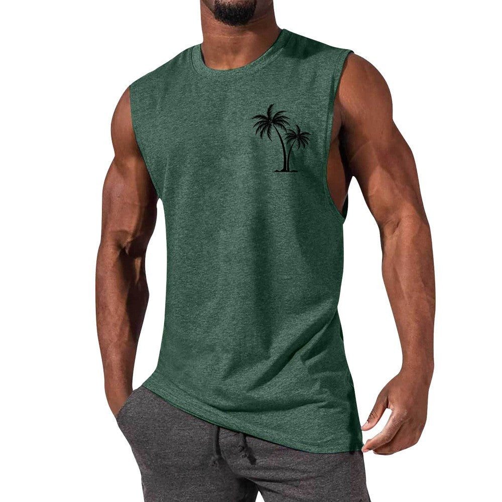 BEST SELLER Coconut Tree Embroidery Vest Summer Beach Tshirt