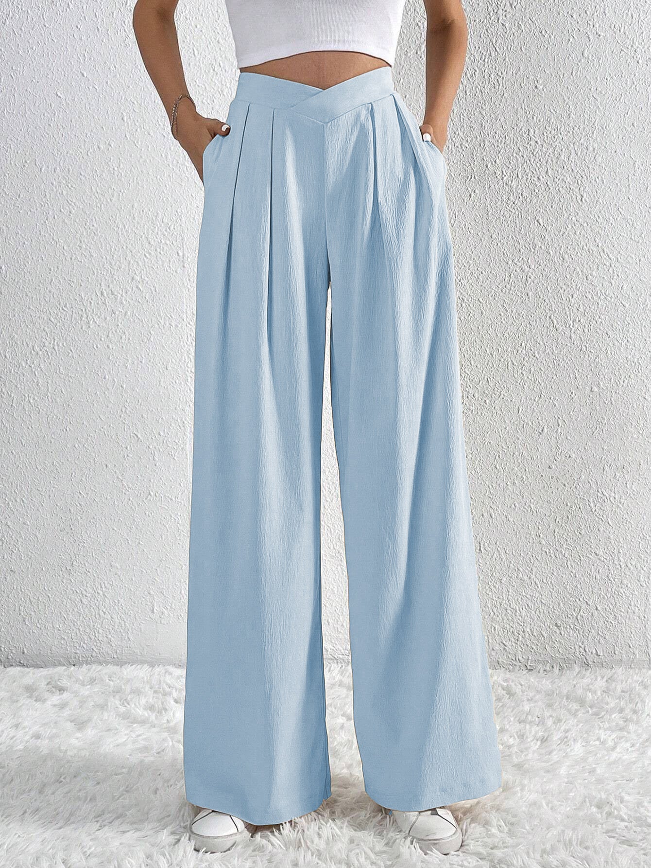 Summer New Solid Color Pleated Casual Wide-leg Pants - Swefashionstore