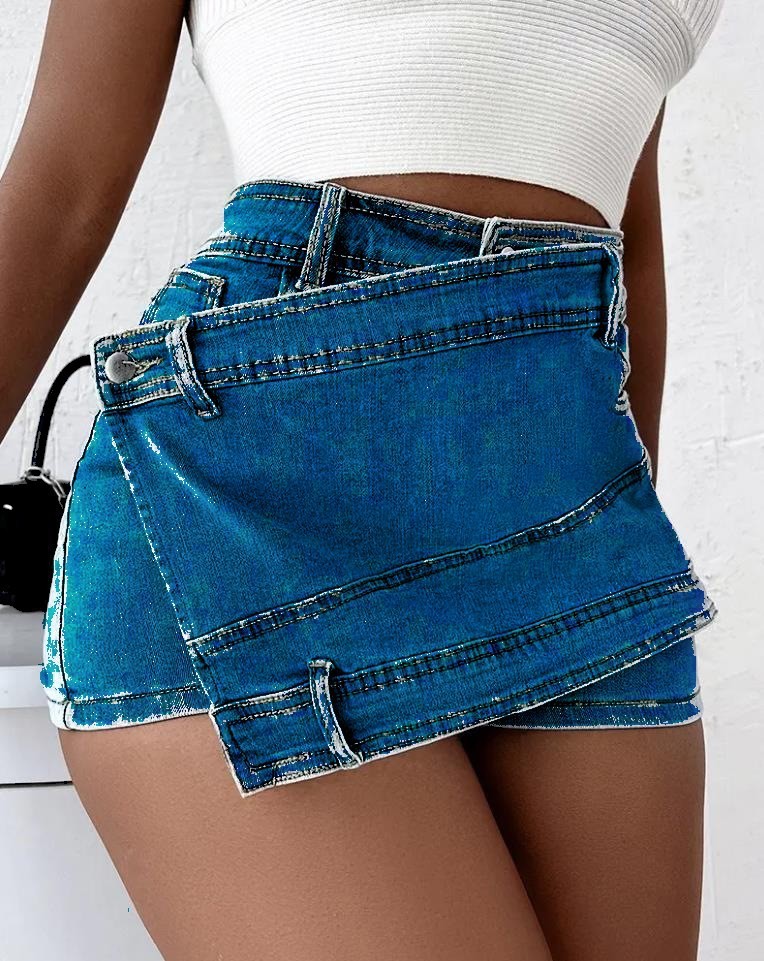 Y2K STREET Vintage DENIM A-Line Skinny MINI Skorts Skirt
