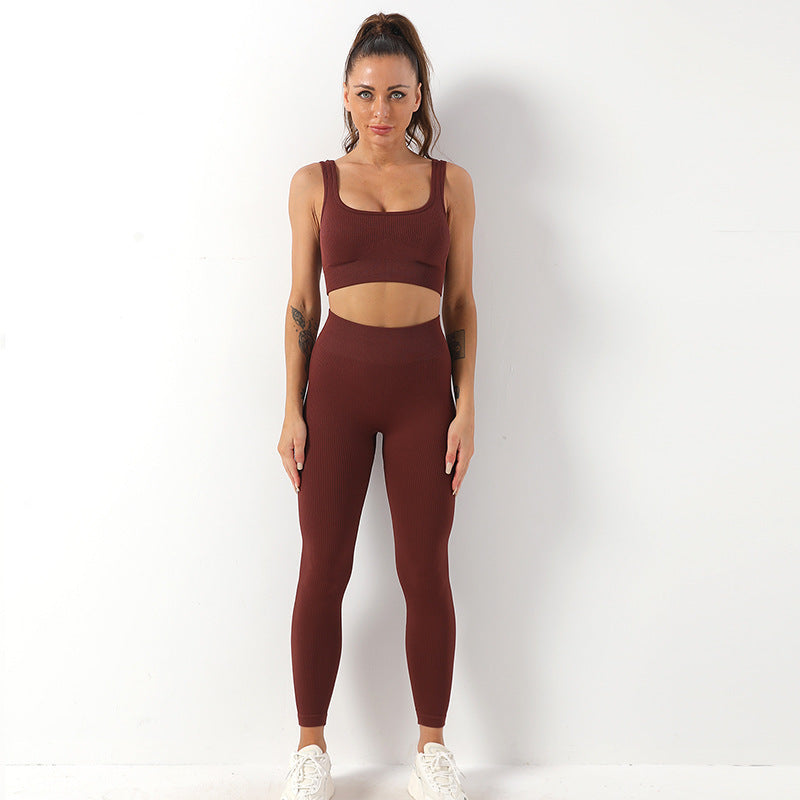 2pcs Thread Yoga SUIT Seamless Bra Lifting High Waist Leggings SET