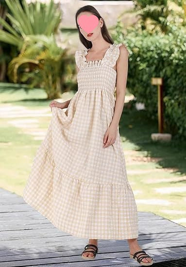 Summer Plaid Print Pleated Ruffle Dress INS Fashion Sleeveless A-line Swing Beach Dress Women&