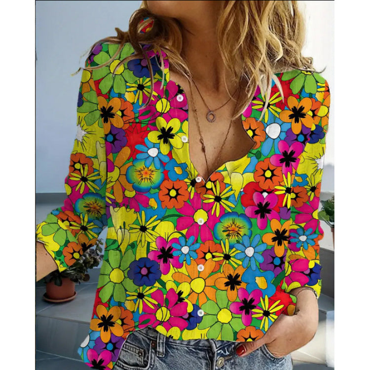 Fashion Casual Shirt Digital Printing Lapel Long Sleeve Shirt - Swefashionstore