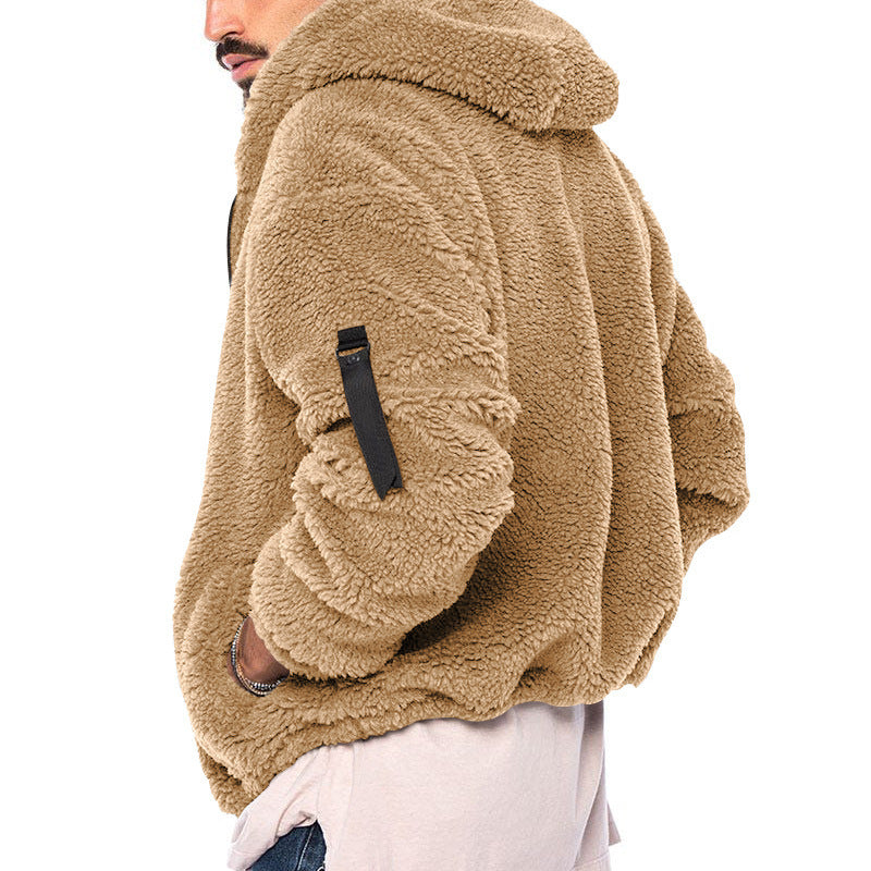 Plush Hooded Jacket Men's Autumn And Winter Fleece Warm Coat