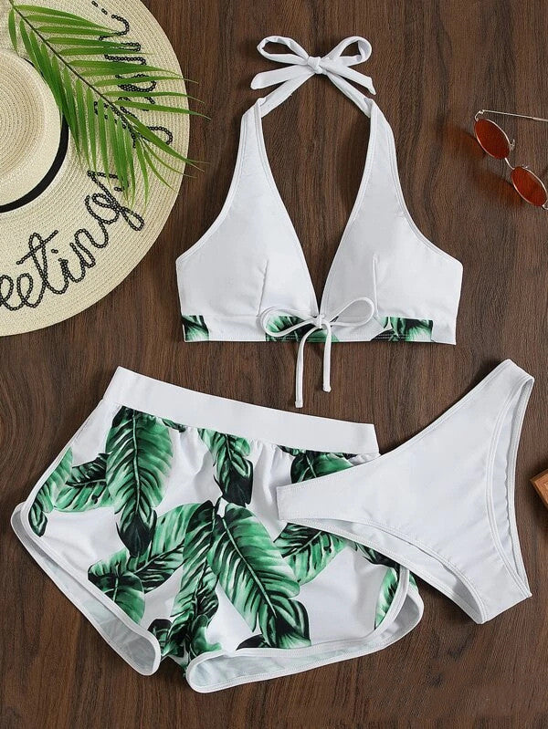 3-teiliger Bikini mit Shorts
