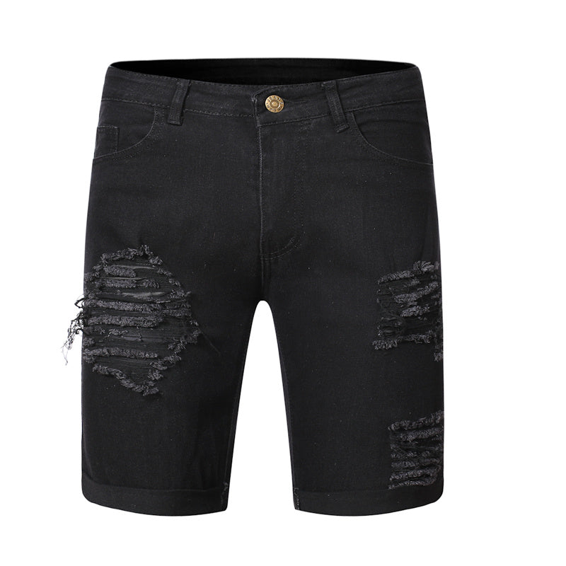 Ripped black denim straight type shorts - Swefashionstore