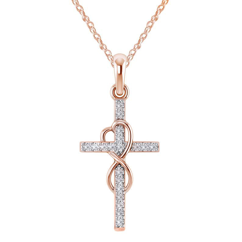 Alloy Pendant With Diamond And Eight-character Cross Necklace - Swefashionstore