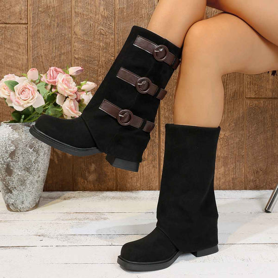 Vintage Suede Pantyhose Boots with Buckle Detail