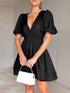 ELEGANT Summer Waist Trimming Dress V-Neck Lantern Sleeve - Swefashionstore