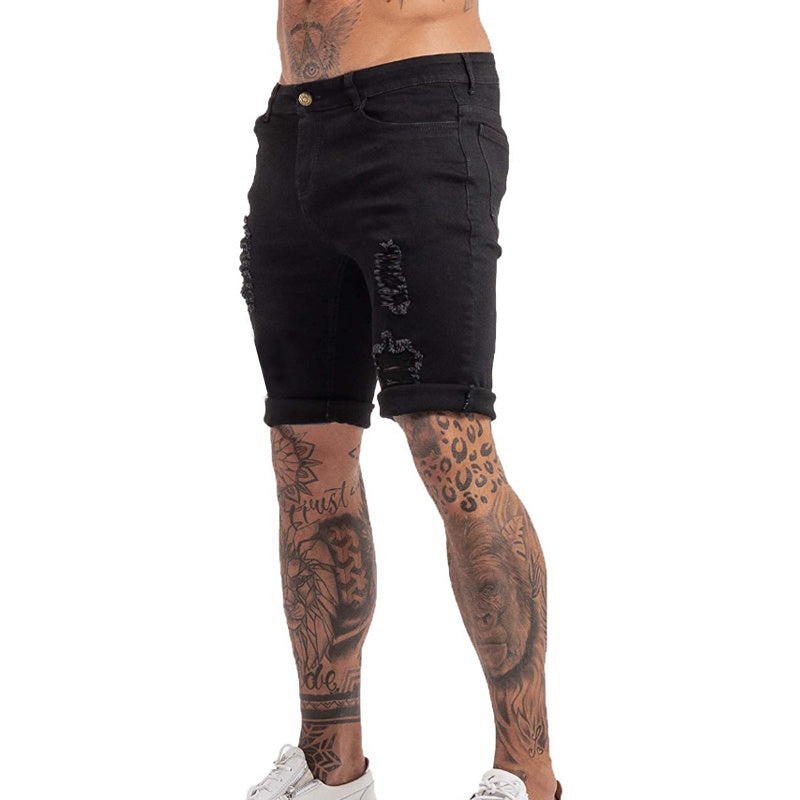 Ripped black denim straight type shorts - Swefashionstore