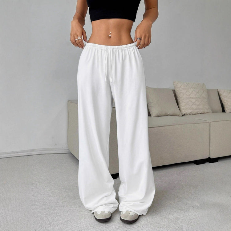 Trousers Elastic Waistband Lace-up Wide-leg Casual Pants - Swefashionstore