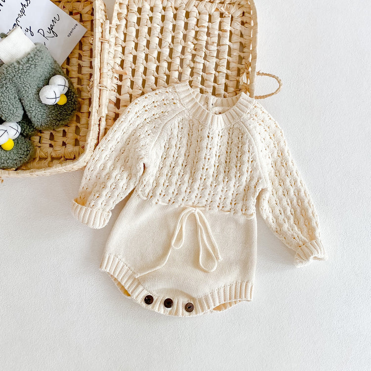 Girl Baby Knitted Hollow Waist Girdle Long Sleeves Harpy Dress Triangle - Swefashionstore