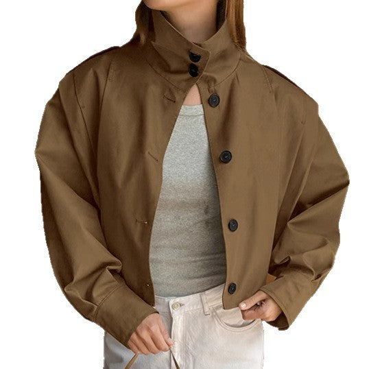 Khaki Lapel Simple Single-breasted Coat - Swefashionstore