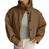 Khaki Lapel Simple Single-breasted Coat - Swefashionstore