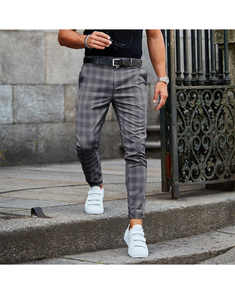 Plaid Print Pants Men&