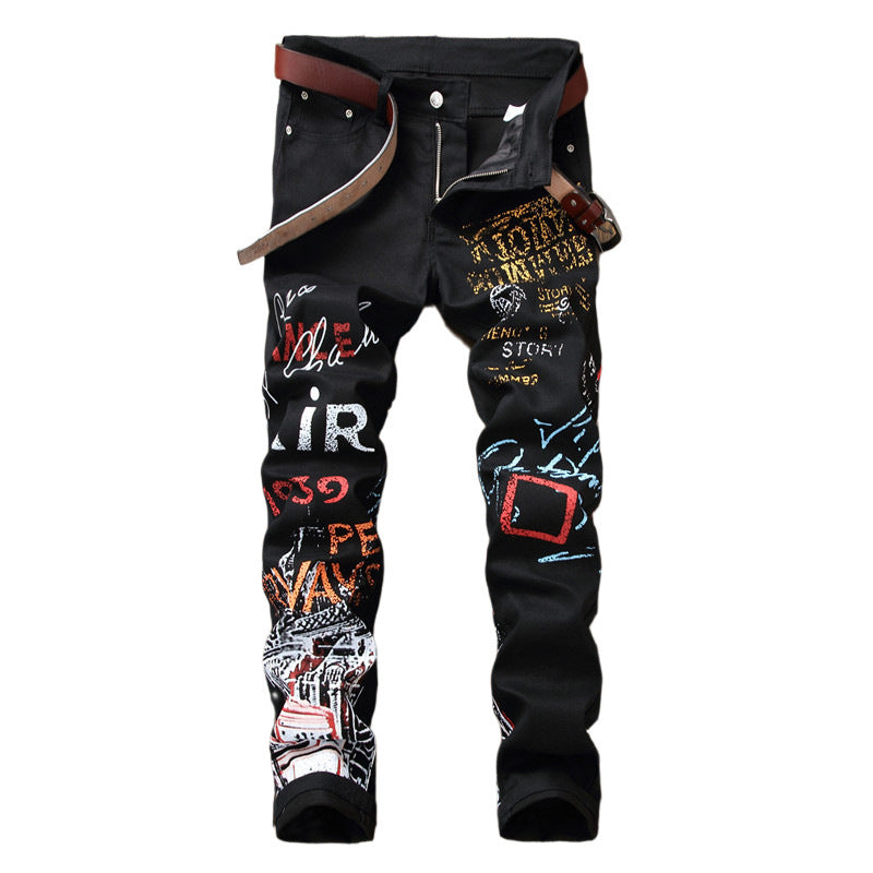 Jeans SLIM Graffiti Print PLUS SIZE Hose Herren