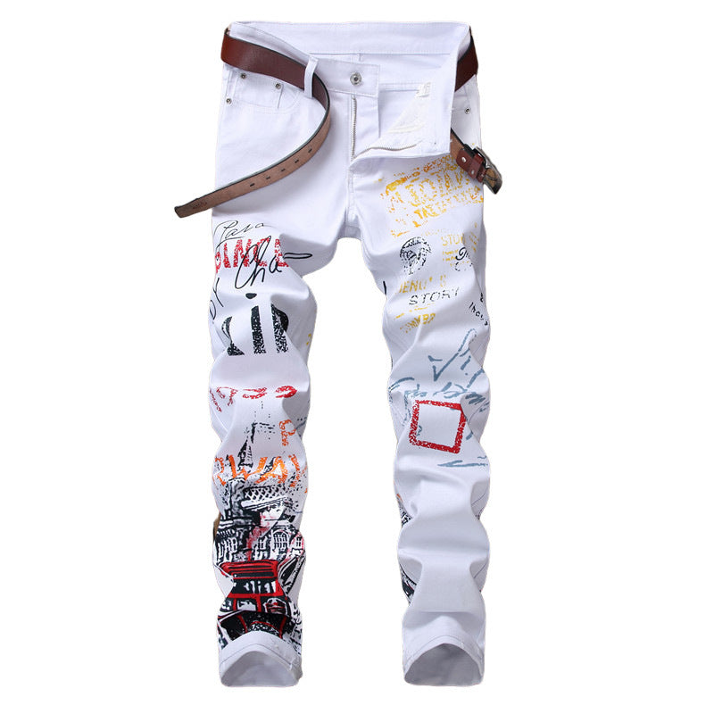 Jeans SLIM Graffiti Print PLUS SIZE Hose Herren