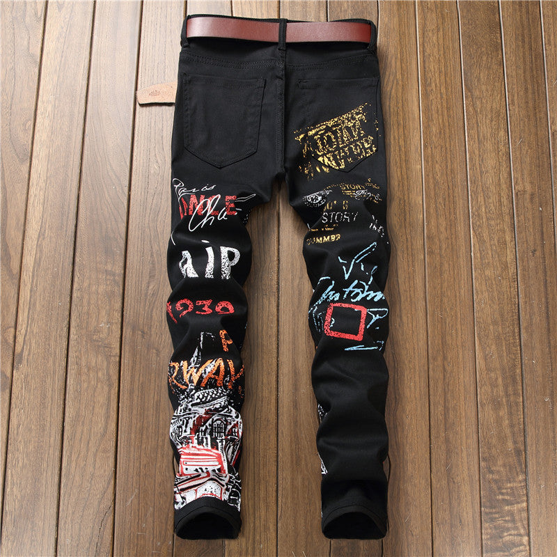 Jeans SLIM Graffiti Print PLUS SIZE Hose Herren