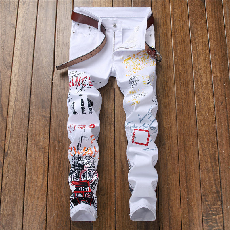 Jeans SLIM Graffiti Print PLUS SIZE Trousers Men - Swefashionstore
