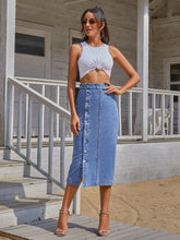 NEW Button Irregular Slit DENIM High Waist Skirt - Swefashionstore