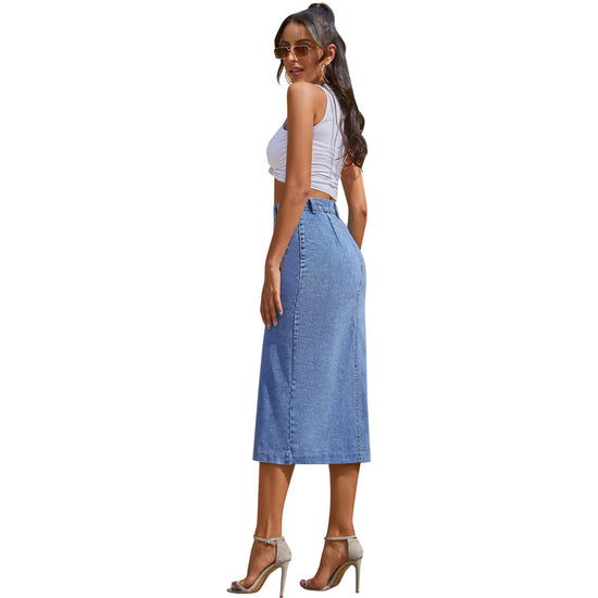 NEW Button Irregular Slit DENIM High Waist Skirt - Swefashionstore