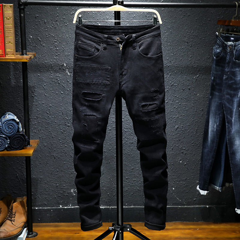 BEST SELLER New SUMMER Jeans Pure Black Ripped Stretch