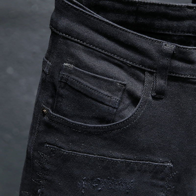 BEST SELLER New SUMMER Jeans Pure Black Ripped Stretch