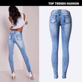SUMMER Style LOW-WAIST Sky Blue Patchwork SKINNY Pencil Jeans - Swefashionstore